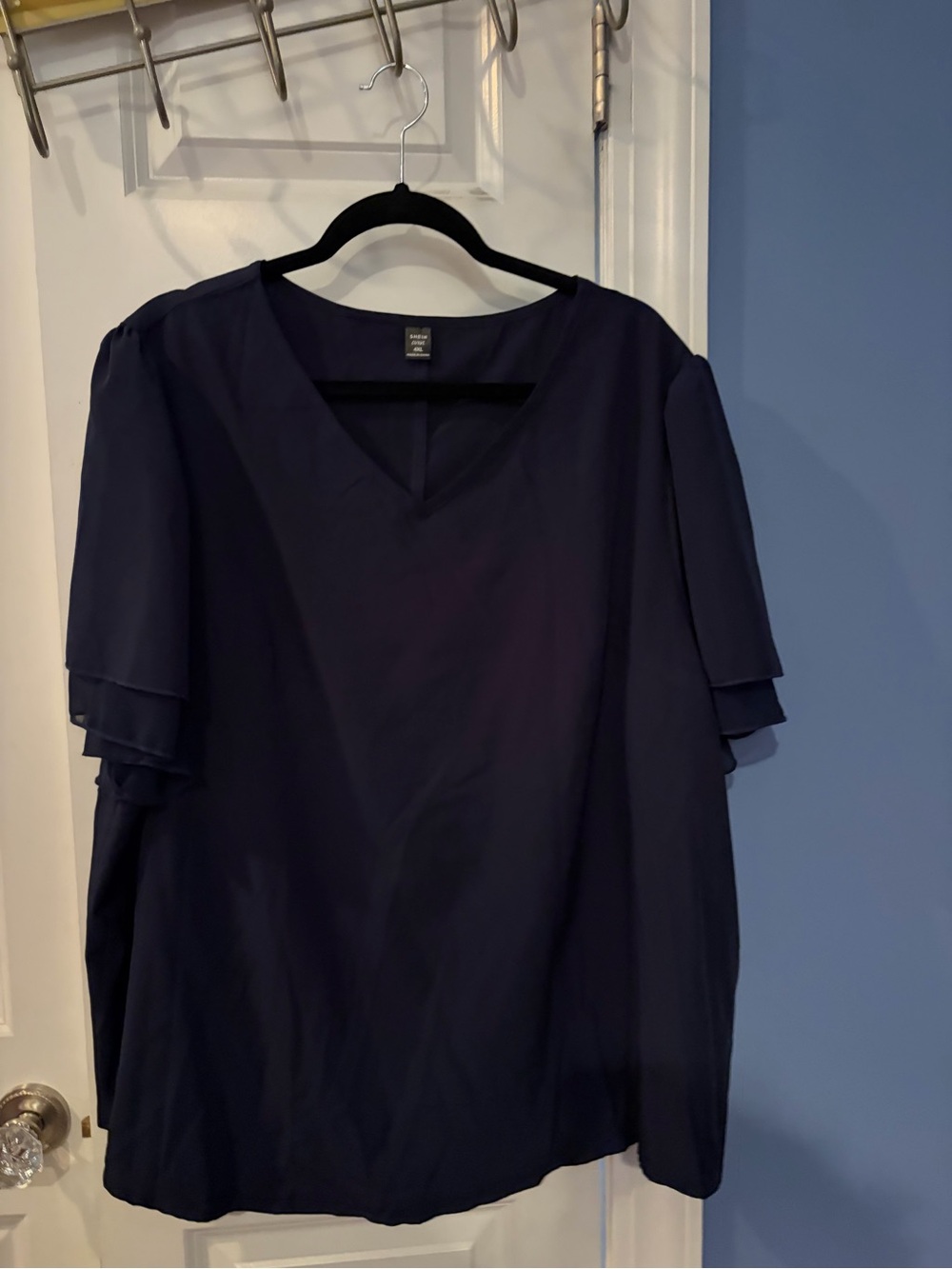 SHEIN Women’s Navy Layered Sleeve V-Neck Short Sleeve Shirt